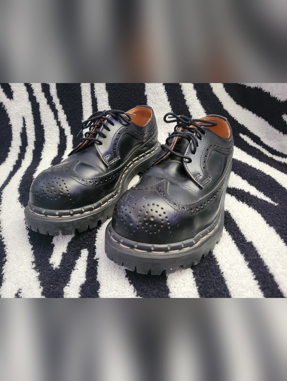*RARE* Vintage 90s Gripfast MIE Black Leather Steel Toe Brogue Shoes UK 4/US W6